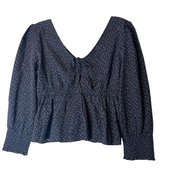 Madewell Women's M Tie-Back Peplum Top in Campden Daisies Deep Indigo Floral‎ - Picture 2 of 9